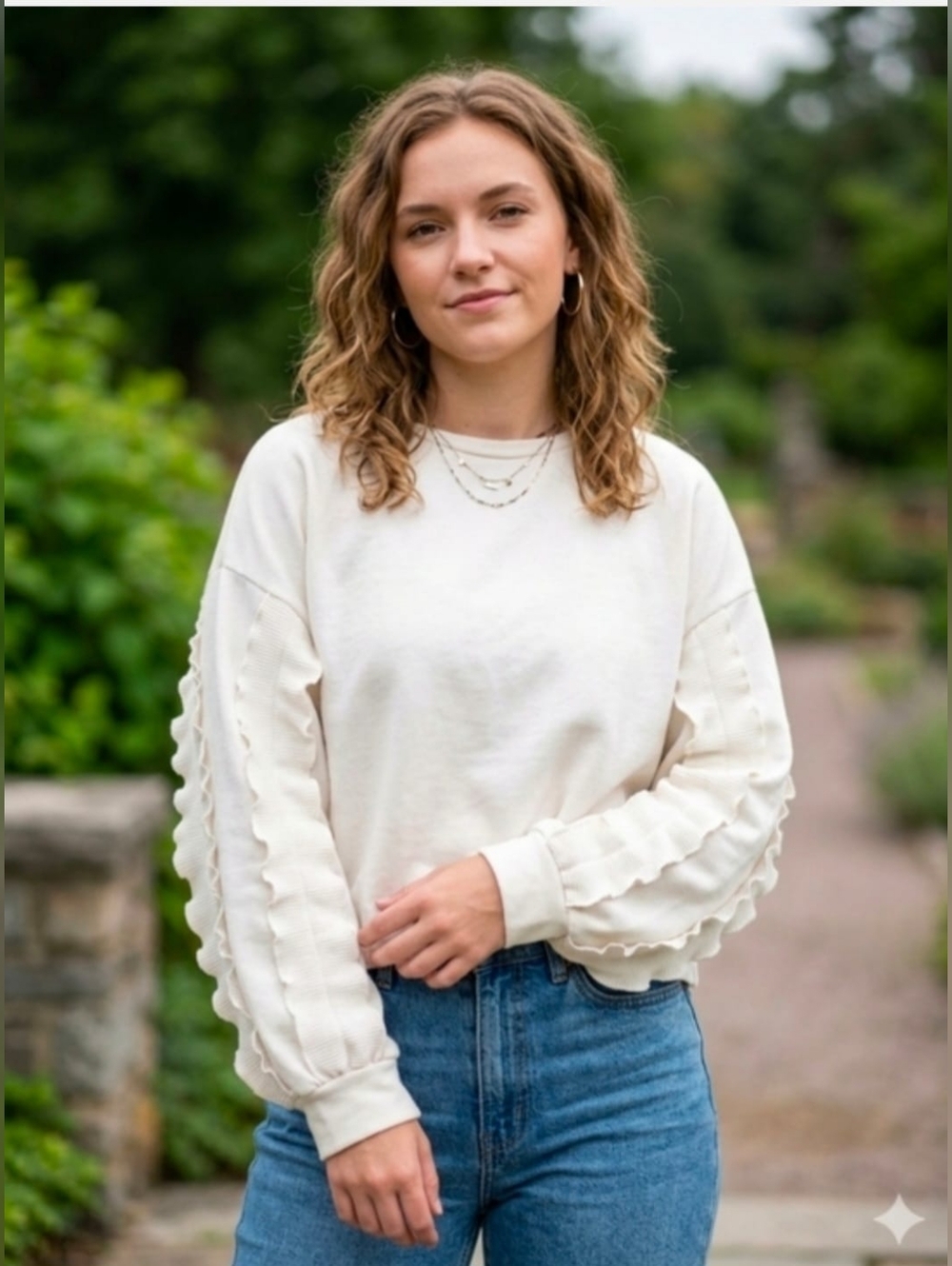 SHEIN White Textured-Panel Long Sleeve Sweatshirt Crewneck Pullover